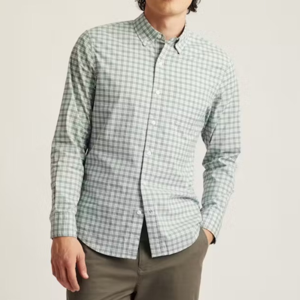 Bonobos Slim Fit Regular Green Plaid Button Down Shirt, XL